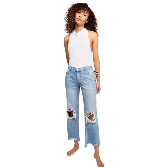 Free People Maggie Mid-Rise Straight-Leg Jeans light stone Wash Sz 26 - Picture 4 of 17